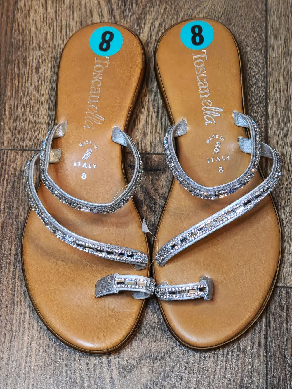 Toscanella Silver Jeweled Slide Sandals - Women's 8